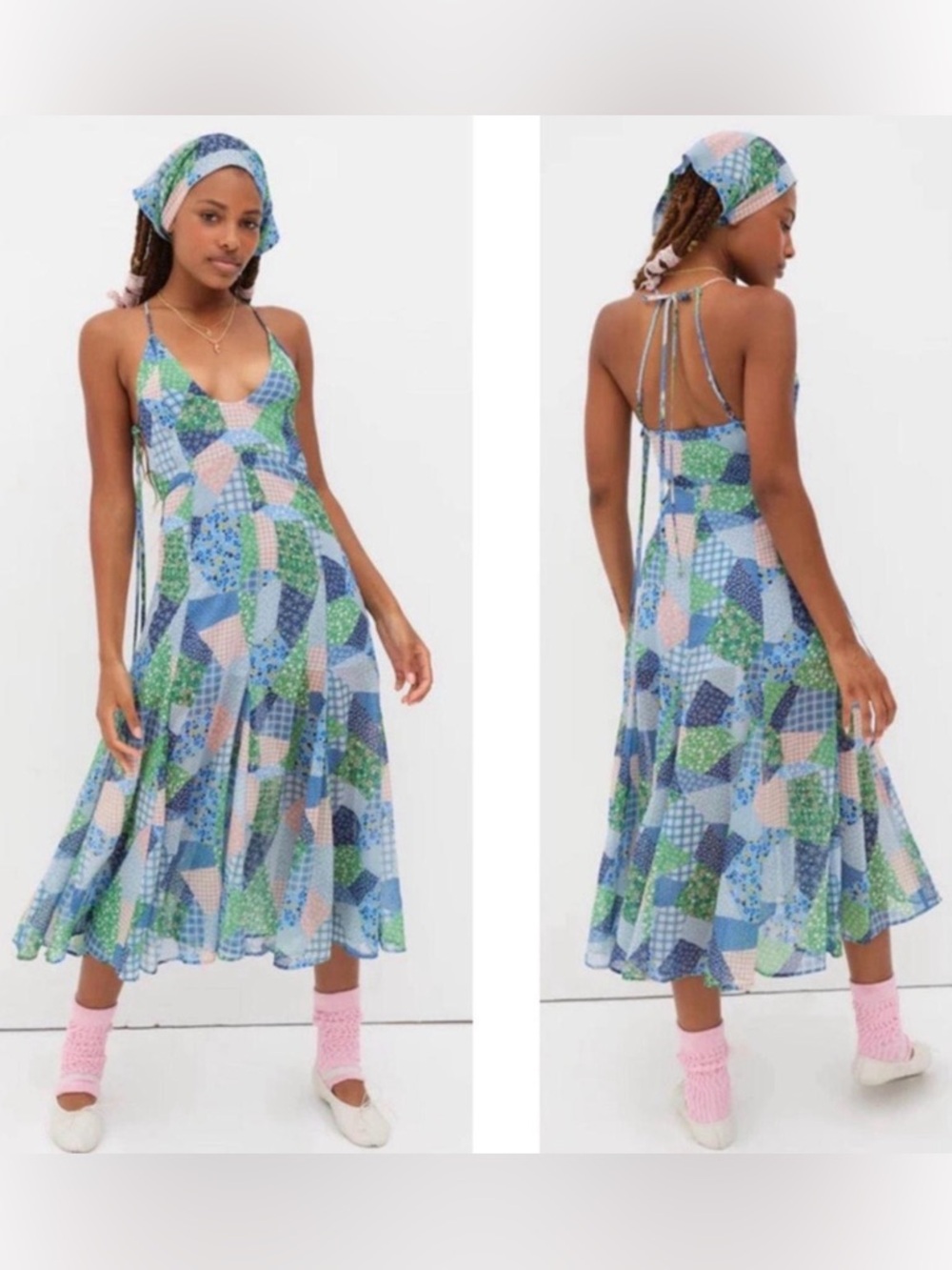 For Love & Lemons Donna Patchwork Midi Dress NWT